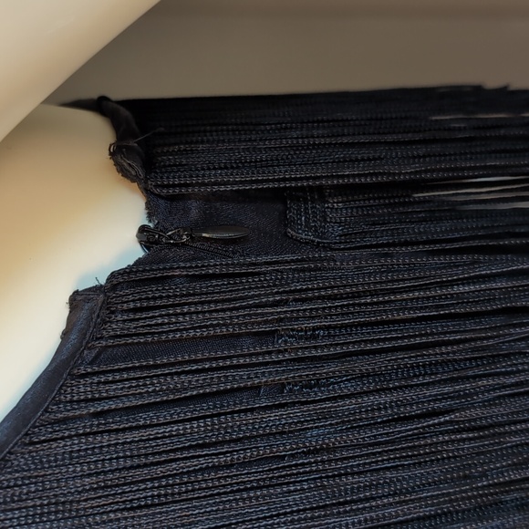 French Connection Flapper Fringe Style Little Black Dress Spaghetti Straps - Picture 8 of 14